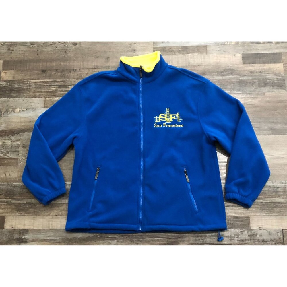 Vtg Vintage San Francisco Full Zip Sweater Mens Large Blue & Yellow